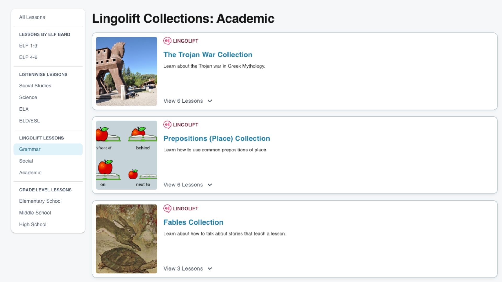 Lingolift collections academic